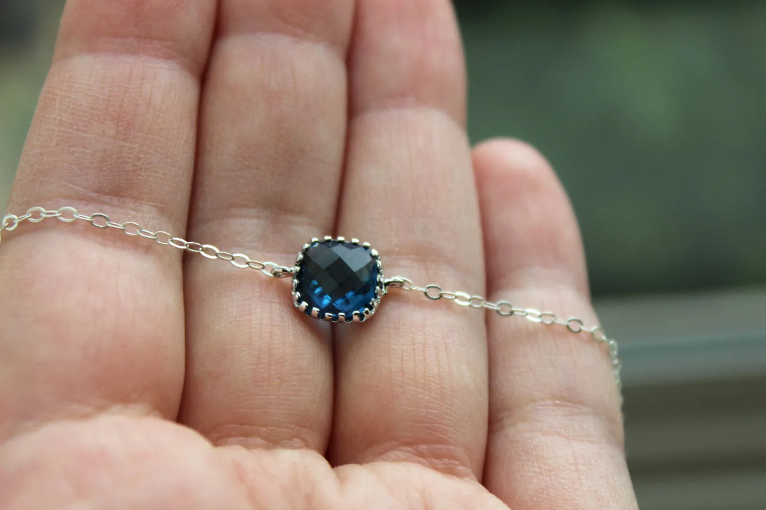 Dainty Silver Sapphire Necklace - Bridesmaid Gift Under 25 - Navy Blue Wedding Jewelry - Sapphire Blue Bridesmaid Necklace Silver Jewelry