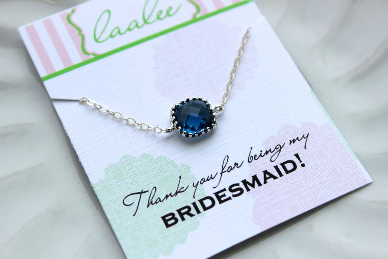 Dainty Silver Sapphire Necklace - Bridesmaid Gift Under 25 - Navy Blue Wedding Jewelry - Sapphire Blue Bridesmaid Necklace Silver Jewelry