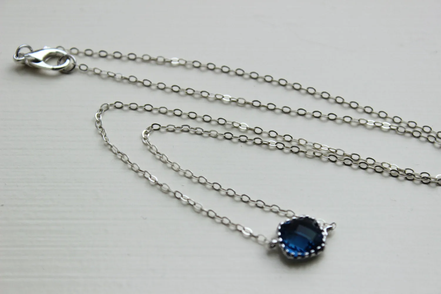 Dainty Silver Sapphire Necklace - Bridesmaid Gift Under 25 - Navy Blue Wedding Jewelry - Sapphire Blue Bridesmaid Necklace Silver Jewelry
