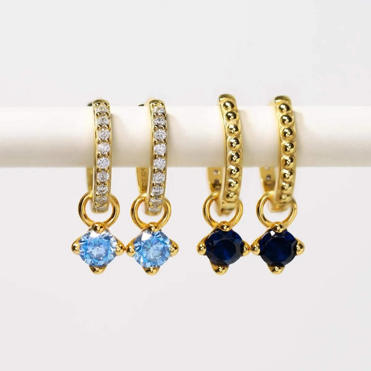 Dangling Gemstone Pave Huggies Blue Zircon