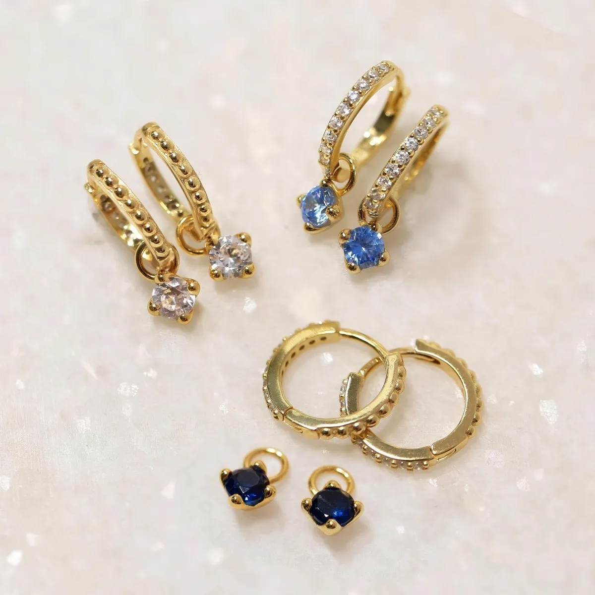 Dangling Gemstone Pave Huggies Blue Zircon