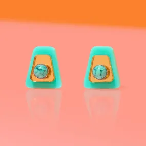 Deco Stud Earrings | Blue/Gold