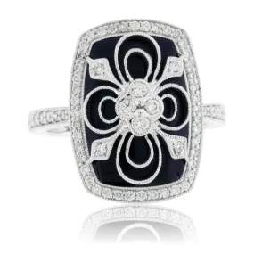 Diamond Over Black Onyx Vintage Inspired Ring