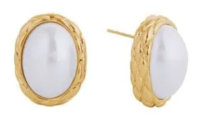 DJE311241 14K Dipped Oval Pearl Post Earrings