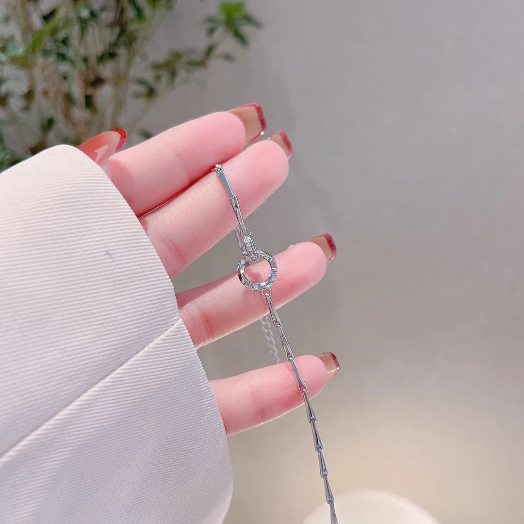 Double Circle Buckle with Zircon Silver Bracelet for Women