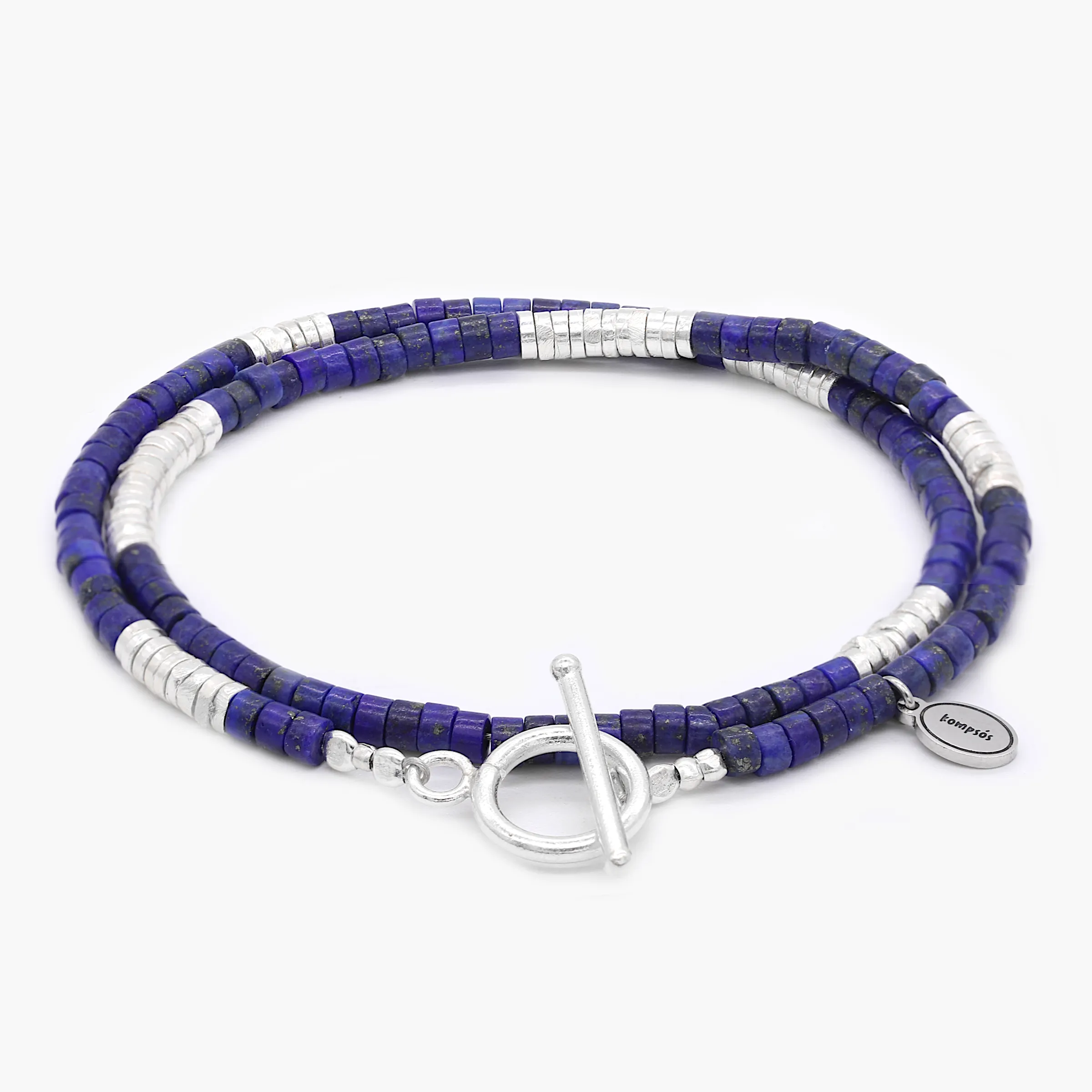 Double Laps Bracelet With Sterling Silver And Lapis Beads
