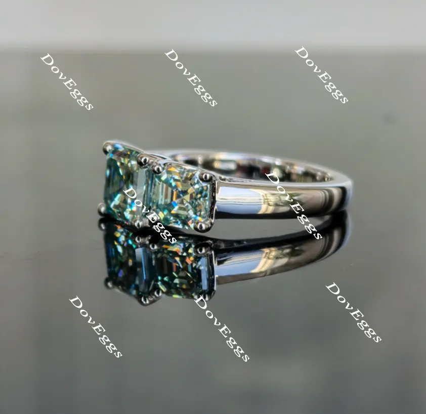 Doveggs asscher three-stone moissanite engagement ring