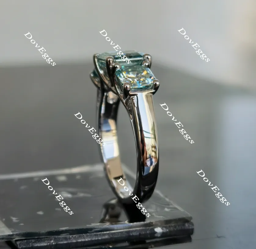 Doveggs asscher three-stone moissanite engagement ring