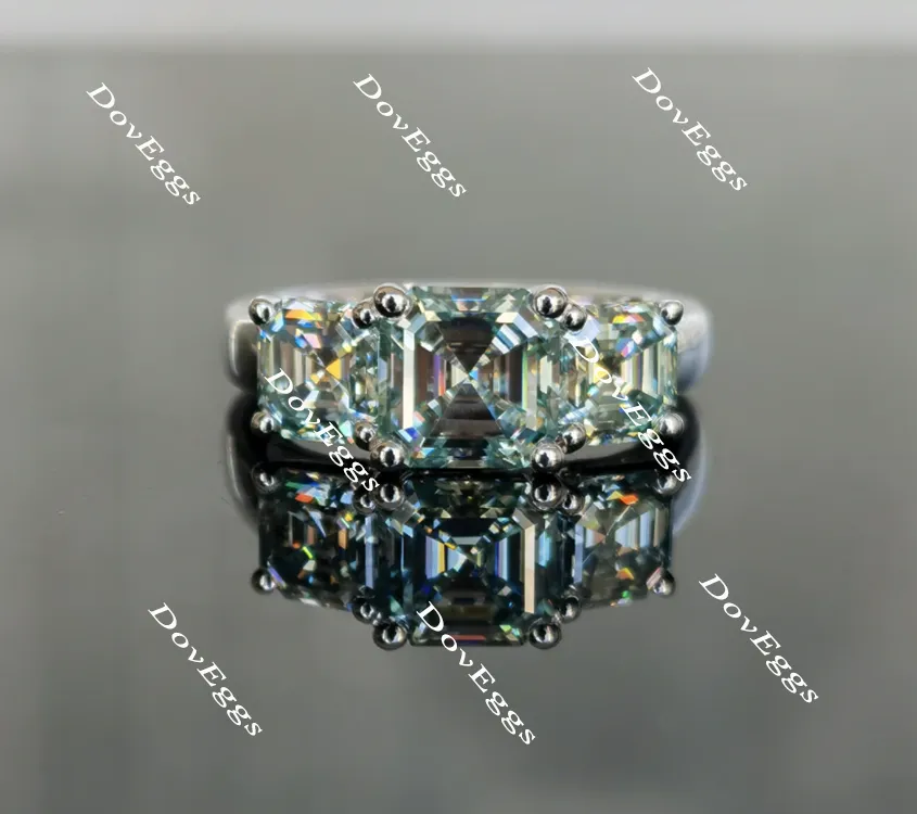 Doveggs asscher three-stone moissanite engagement ring