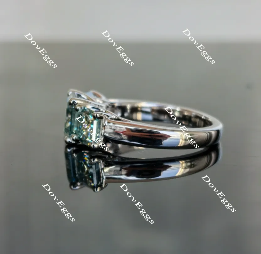 Doveggs asscher three-stone moissanite engagement ring