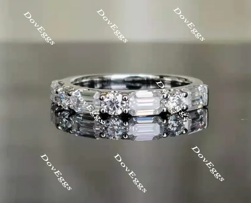 Doveggs Emerald art deco moissanite/Lab grown diamond wedding band/moissanite ring-2.4mm band width