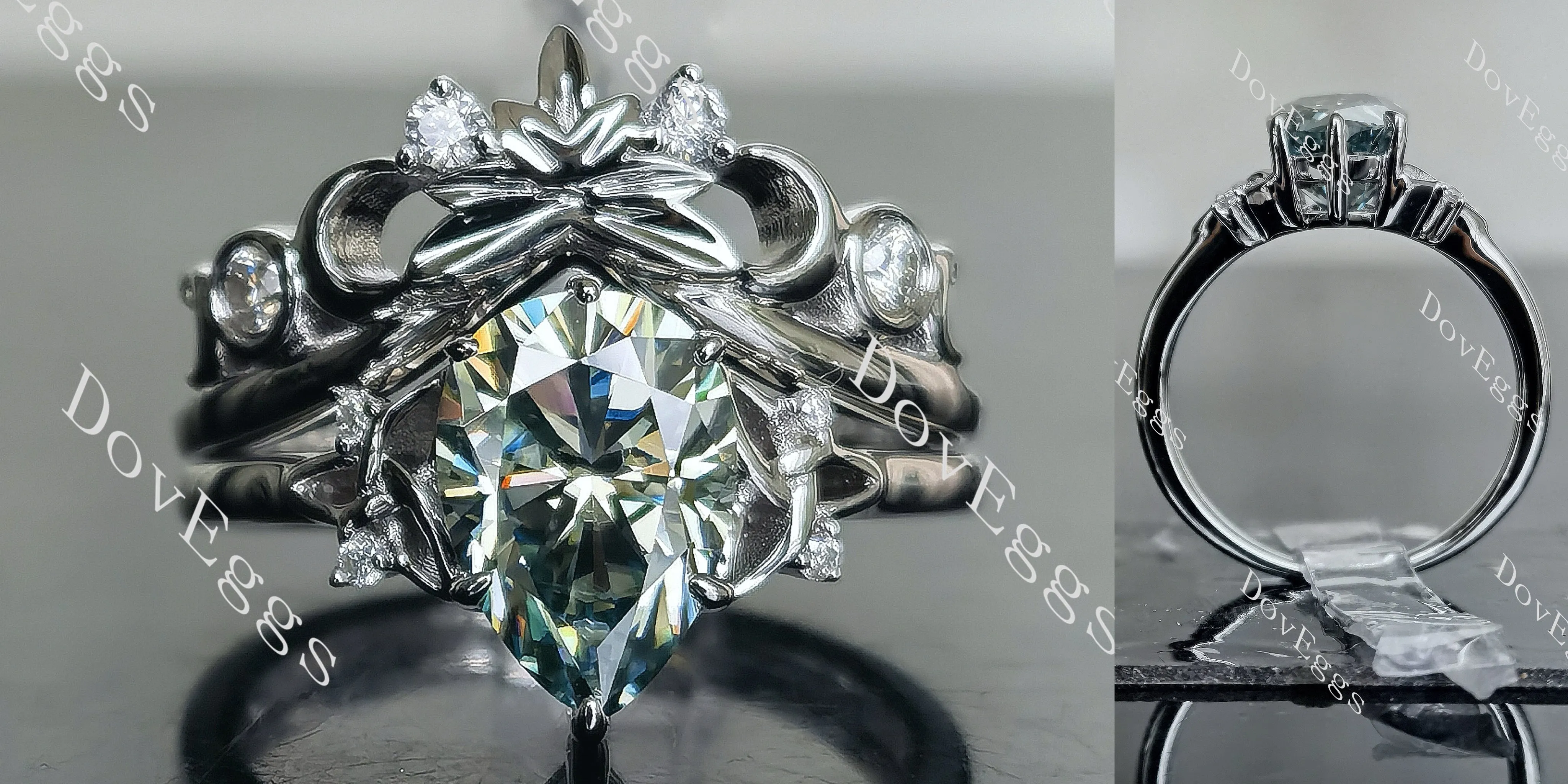 Doveggs pear art deco colored moissanite engagement ring (engagement ring only)