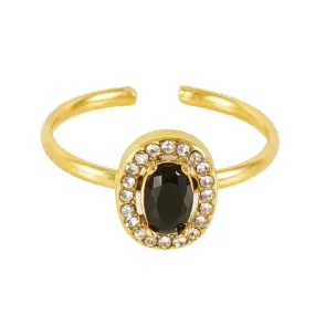 Elegant Adjustable 18K Gold Plated Ring with Oval Zircon Stone