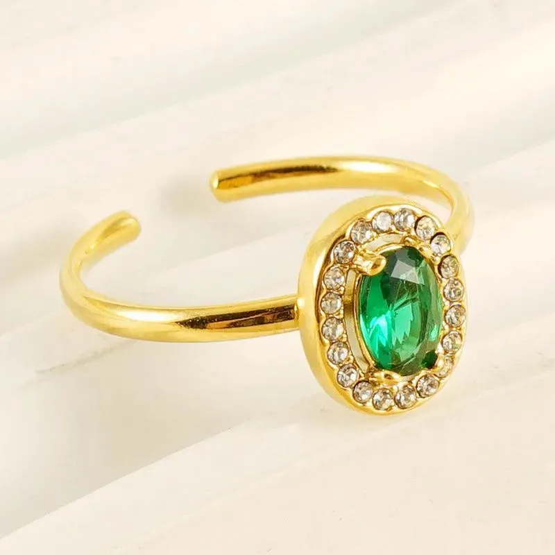 Elegant Adjustable 18K Gold Plated Ring with Oval Zircon Stone