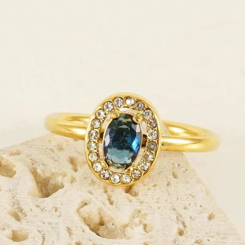 Elegant Adjustable 18K Gold Plated Ring with Oval Zircon Stone