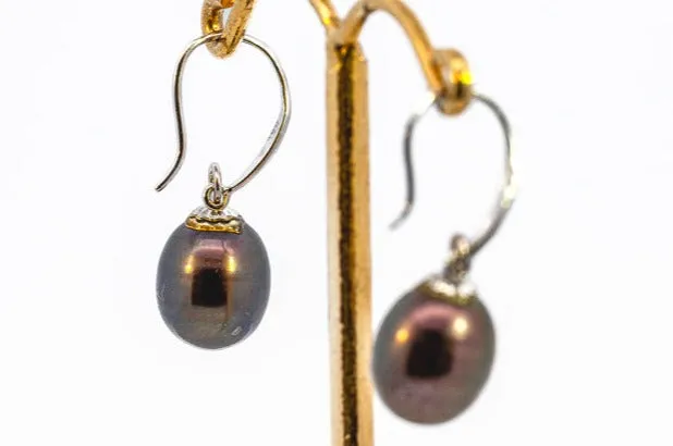 Elegant Silver Black Freshwater Pearl Drop Earrings