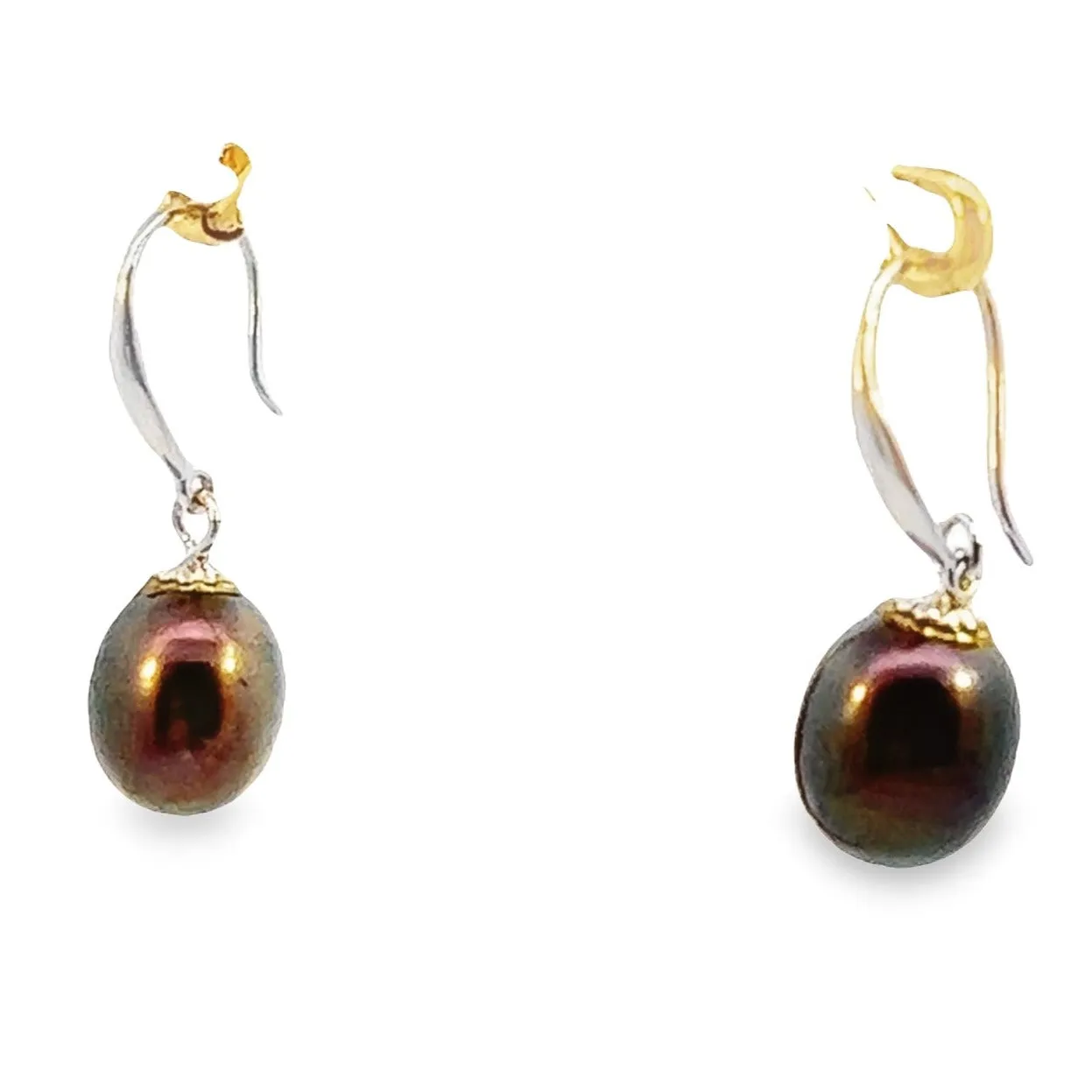Elegant Silver Black Freshwater Pearl Drop Earrings