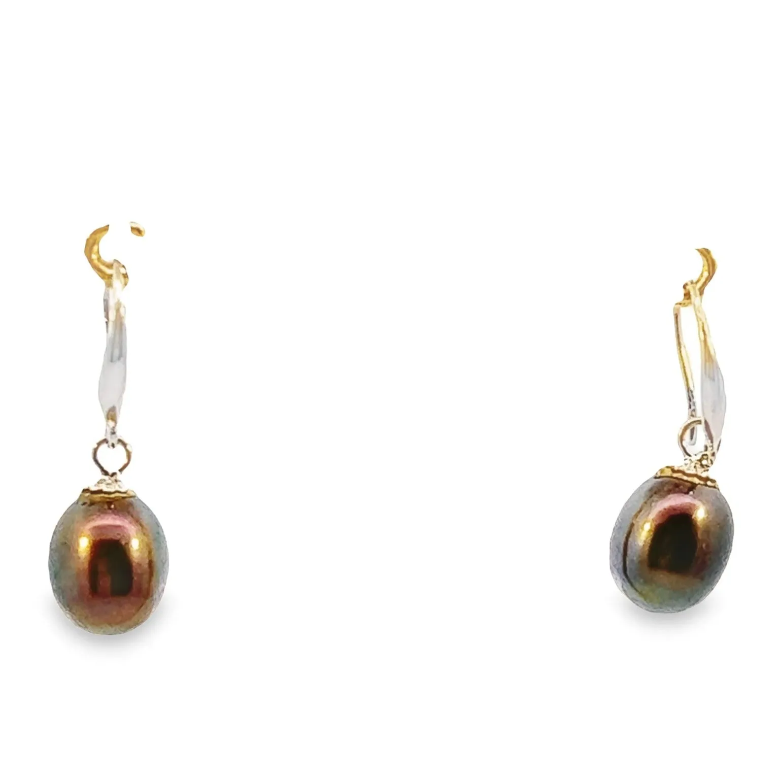 Elegant Silver Black Freshwater Pearl Drop Earrings