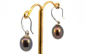 Elegant Silver Black Freshwater Pearl Drop Earrings