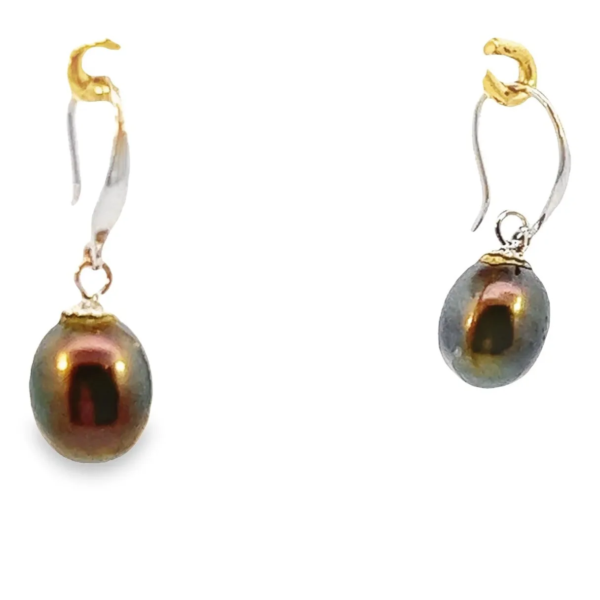 Elegant Silver Black Freshwater Pearl Drop Earrings