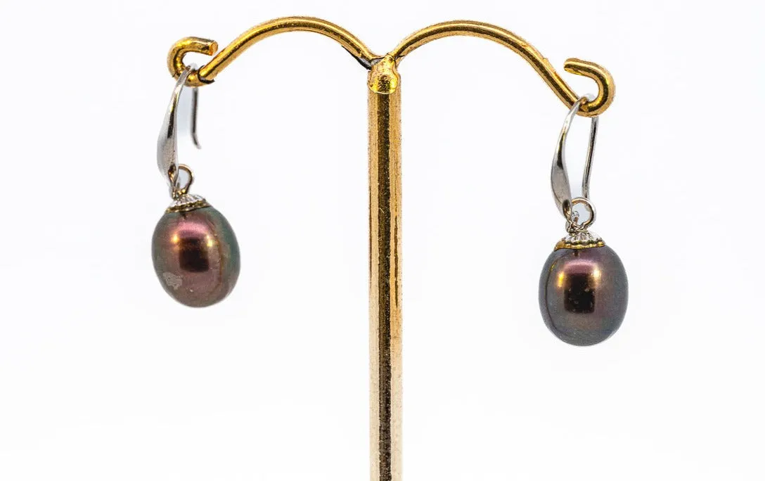 Elegant Silver Black Freshwater Pearl Drop Earrings