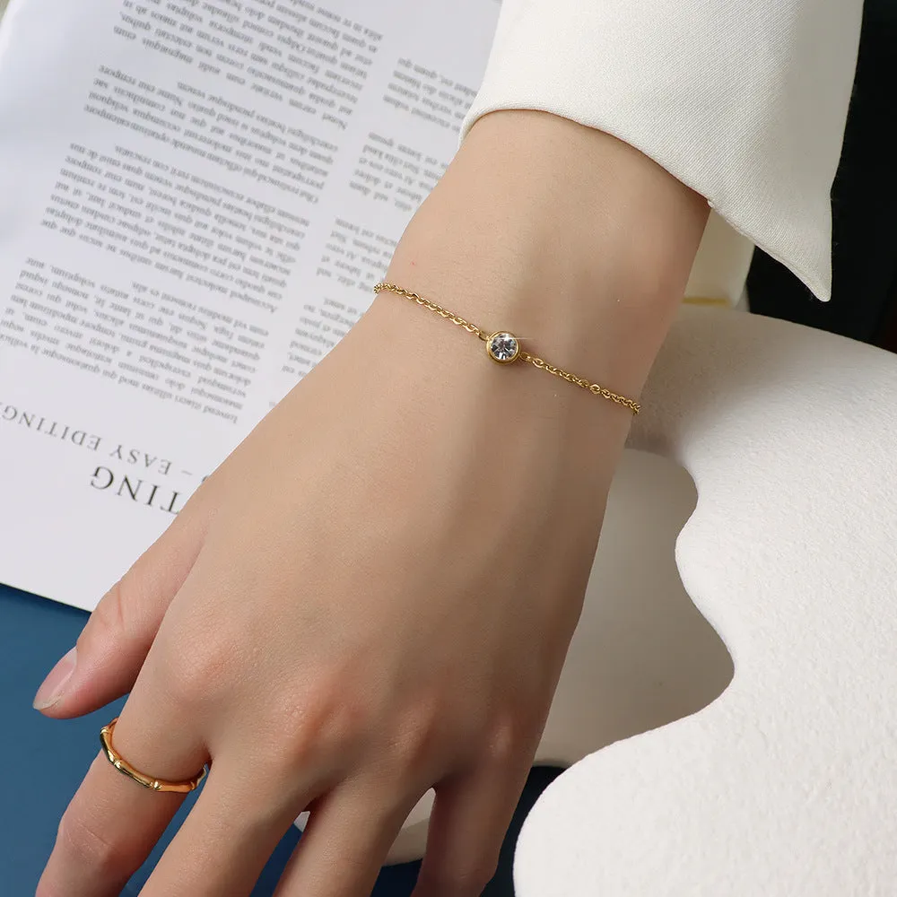 Elegant Single Zircon Gold-Plated Bracelet for Women