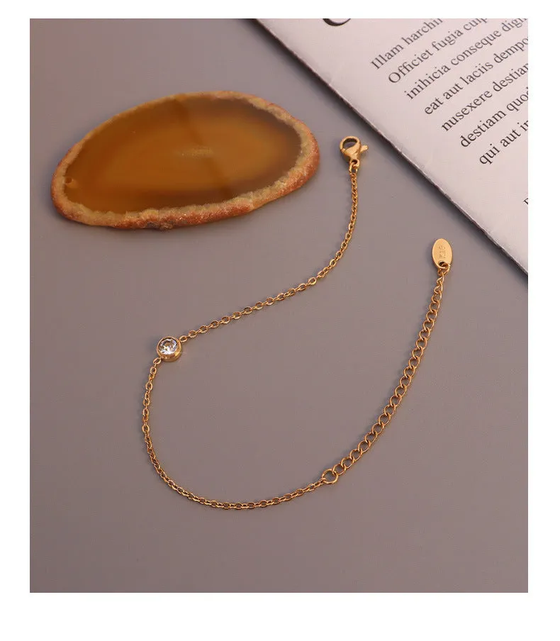 Elegant Single Zircon Gold-Plated Bracelet for Women