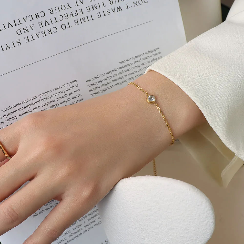Elegant Single Zircon Gold-Plated Bracelet for Women