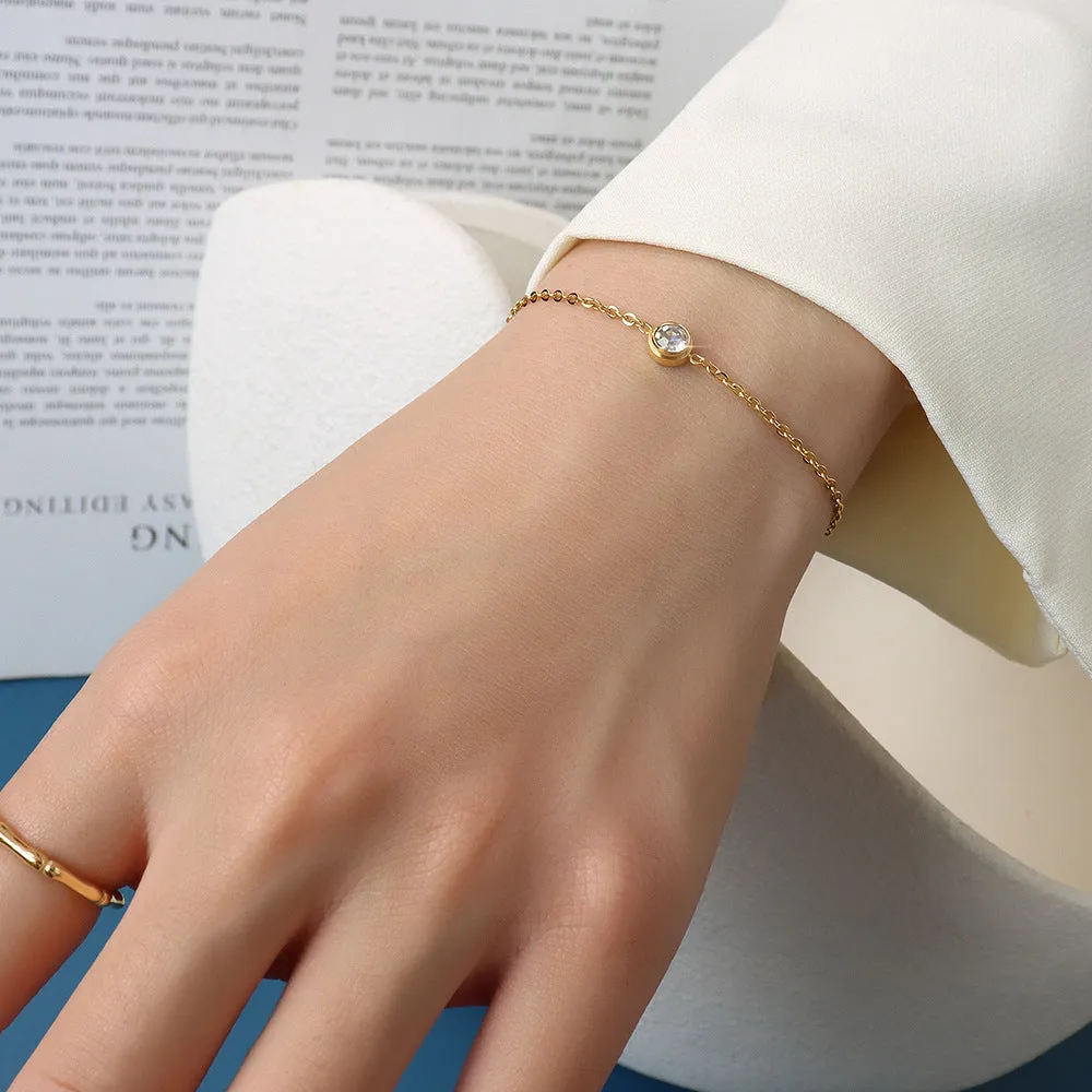 Elegant Single Zircon Gold-Plated Bracelet for Women