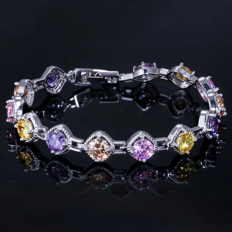 Elegant White Gold Rhinestone Chain Bracelet