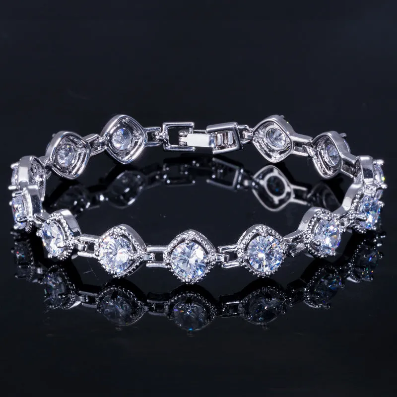 Elegant White Gold Rhinestone Chain Bracelet