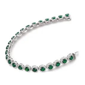 Emerald & Diamond Round Cut Halo Bracelet