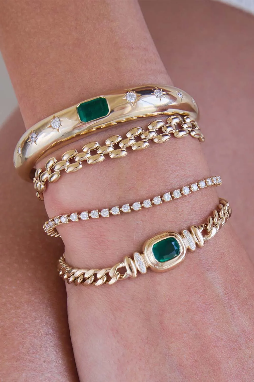 Emerald Diamond Large Curb Chain Bracelet