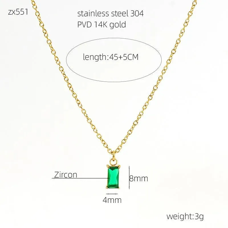 Emerald Green Zircon Pendant Necklace – 14K Gold Plated with Adjustable Chain