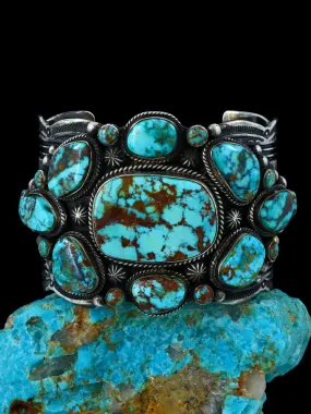 Estate Sterling Silver Natural Royston Turquoise Cluster Cuff Bracelet