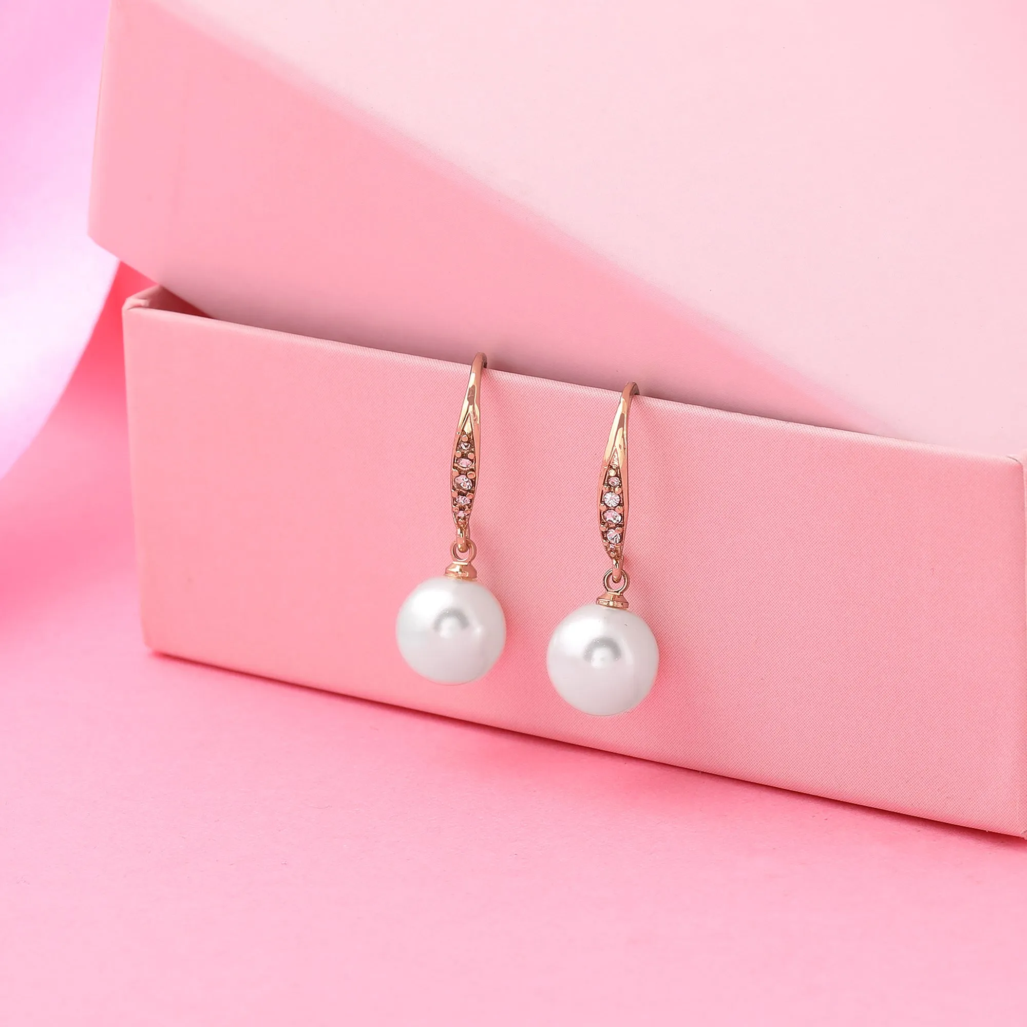 Estele Gold Plated Enchanting Pearl Drop Earrings With Crystal for Girls/Women
