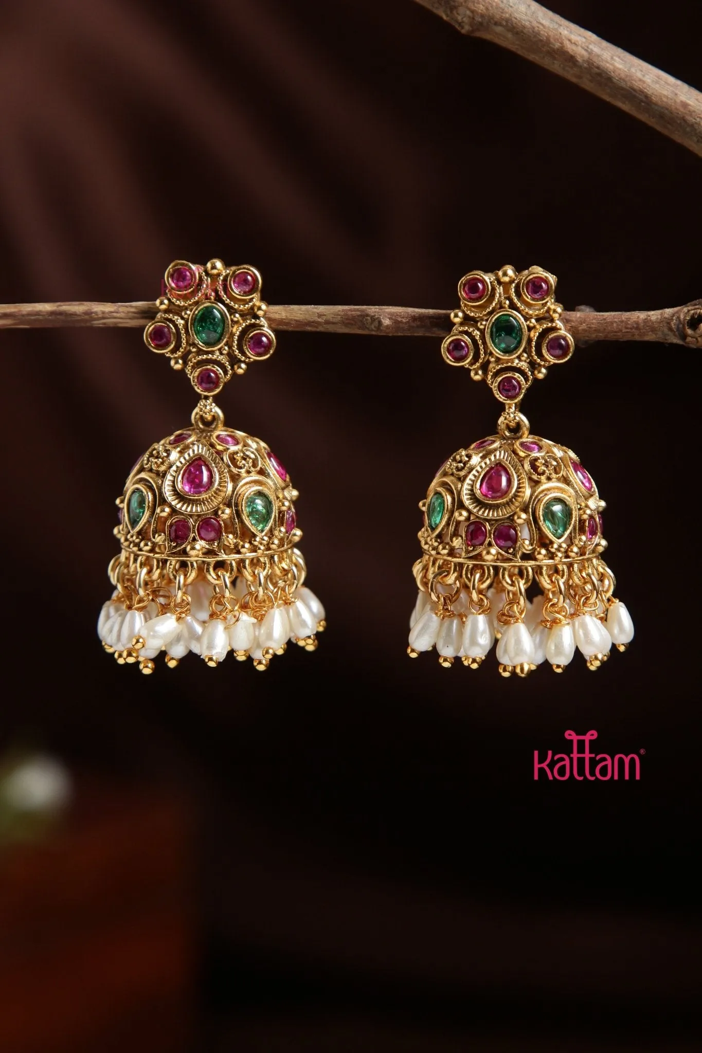 Ethnic Goldtone Pearl Jhumka