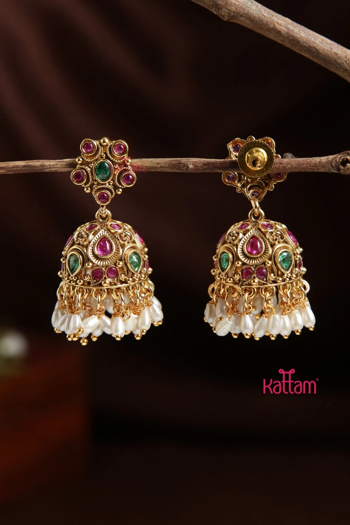 Ethnic Goldtone Pearl Jhumka