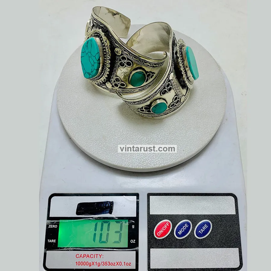 Ethnic Green Stone Handcuff Bracelet
