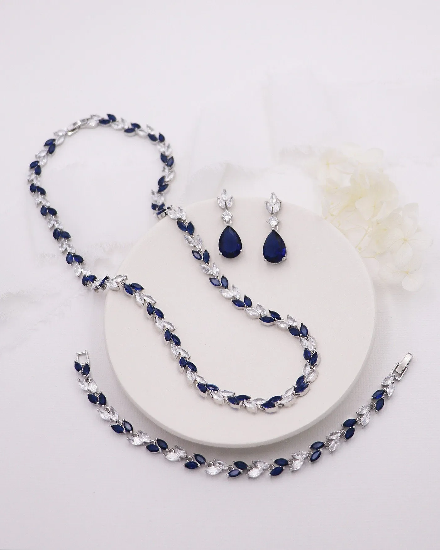 Evelyn Sapphire Blue and Clear Jewelry Set