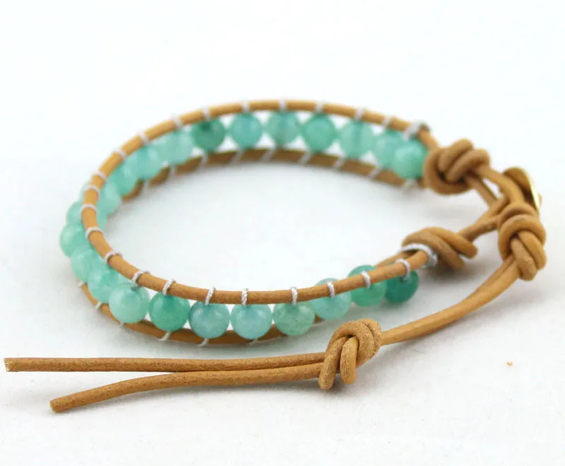Fashion 6mm Agate Bead Wrap Bracelet for Women and Men Design Handmade Wrap Weave Leather Bracelet Lady Jewelry