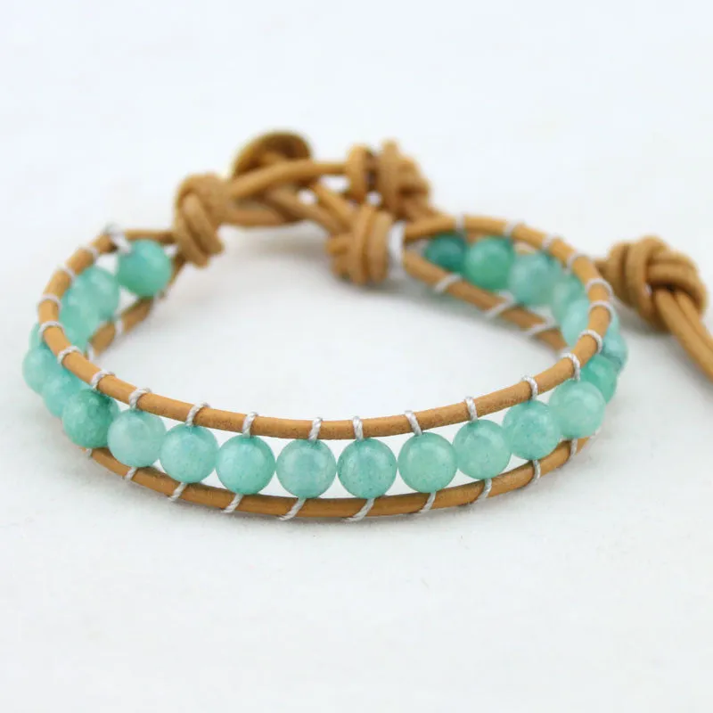 Fashion 6mm Agate Bead Wrap Bracelet for Women and Men Design Handmade Wrap Weave Leather Bracelet Lady Jewelry