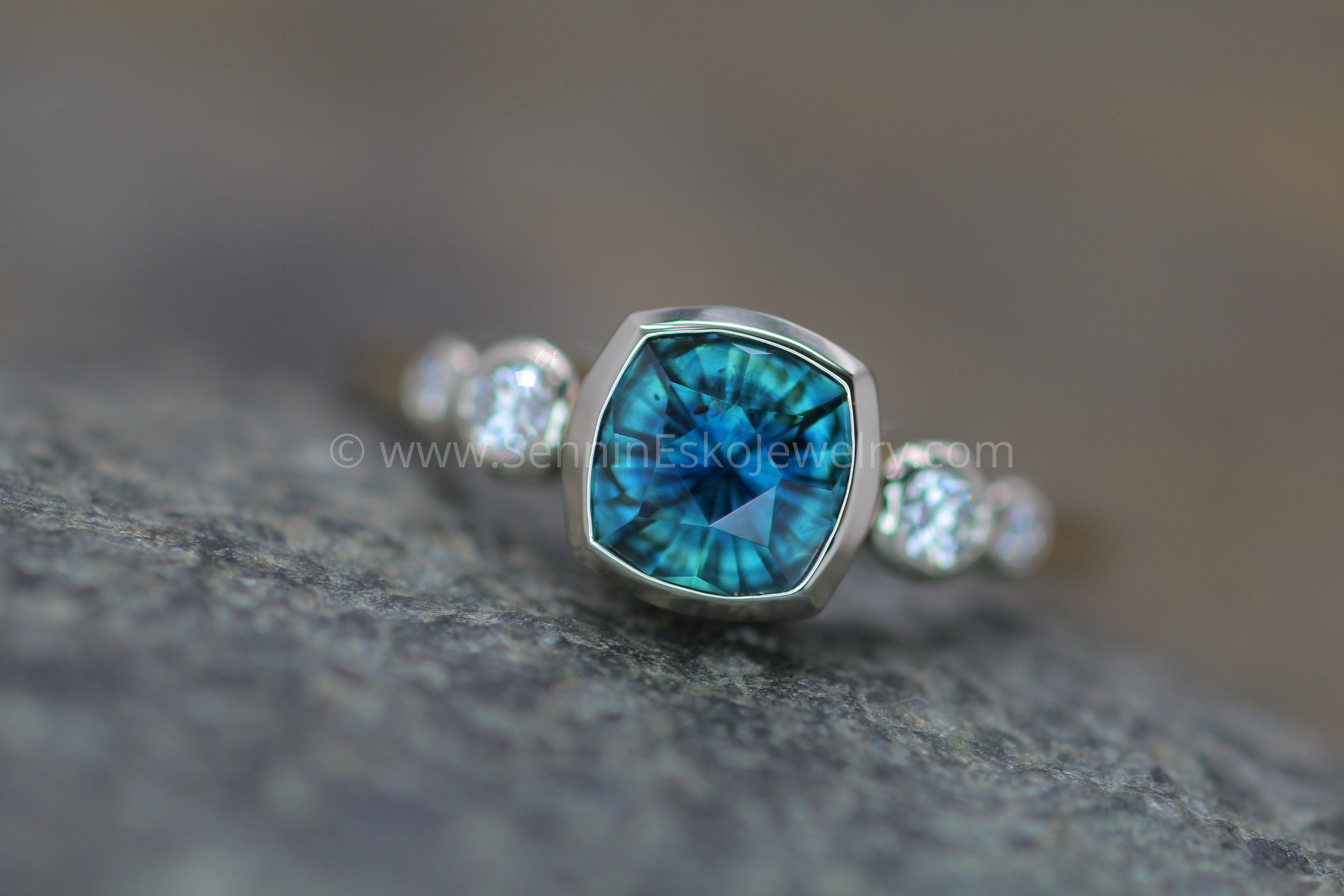 Five Stone Diamond Accented Multi Bezel Setting - Sapphire Depicted (Setting Only, Center Stone Sold Separately)
