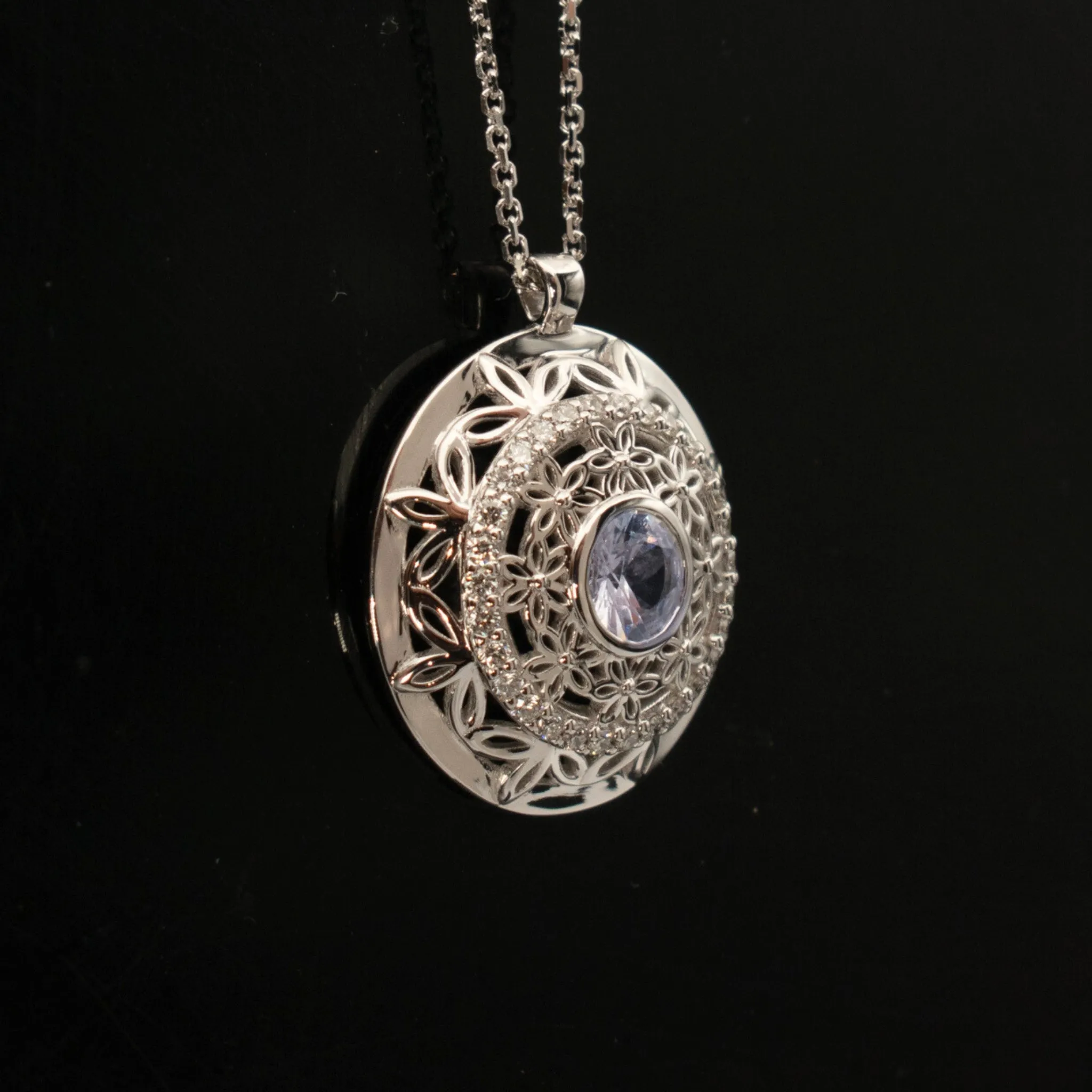 Floral Medallion with Diamonds & White Sapphire center