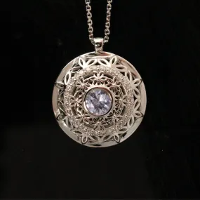 Floral Medallion with Diamonds & White Sapphire center
