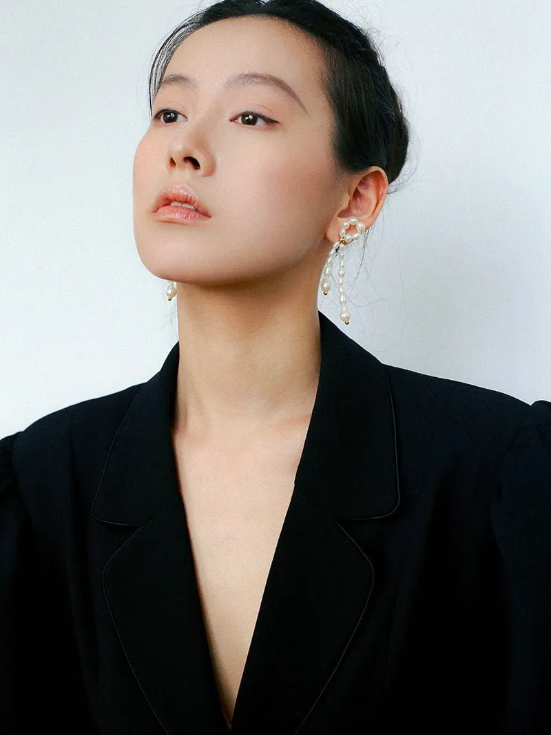 French Style Woven Pearl Bow Earrings