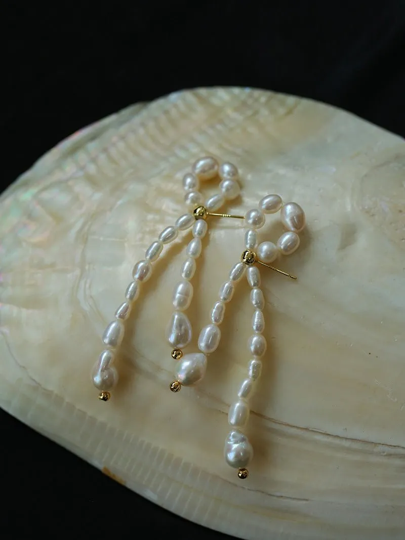 French Style Woven Pearl Bow Earrings