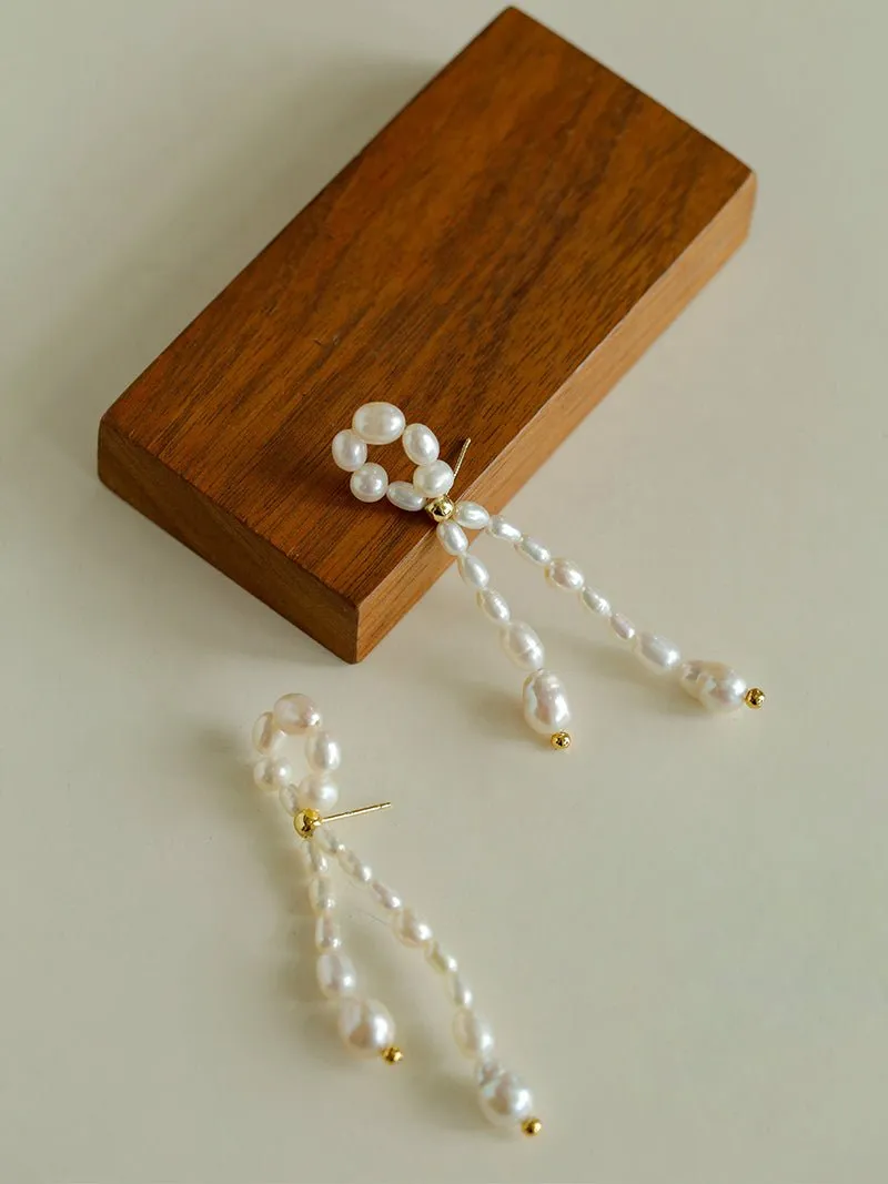 French Style Woven Pearl Bow Earrings