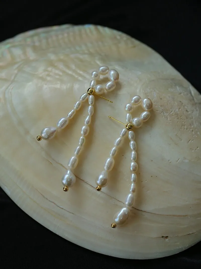 French Style Woven Pearl Bow Earrings