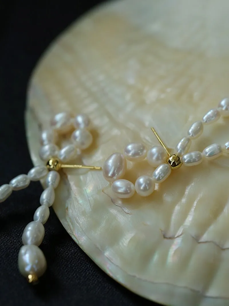 French Style Woven Pearl Bow Earrings